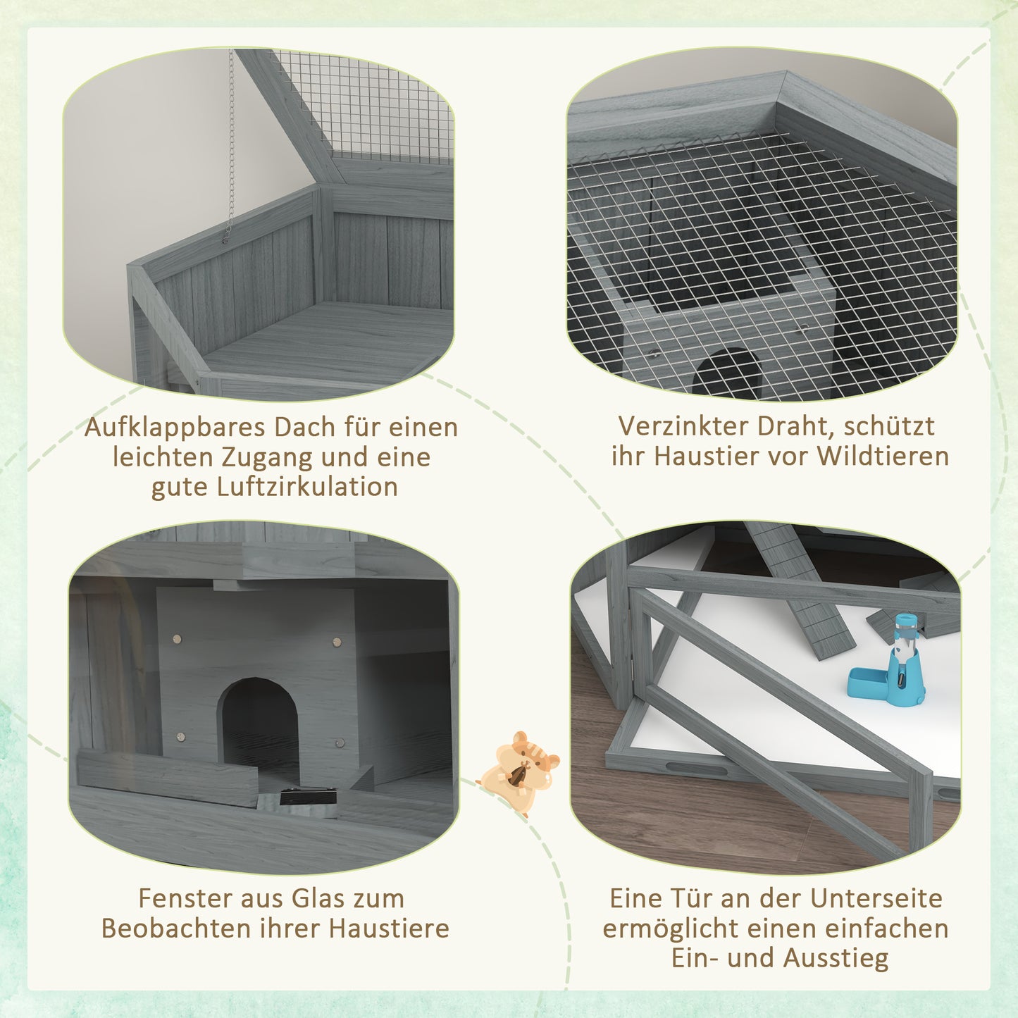 Hamsterkooi – Knaagdierkooi – Hamsterbench – Dierenkooi – Knaagdierverblijf – 3-laags Indeling – Uitneembare Bodemlade – Grijs Hout/Metaal – 115x60x55 cm