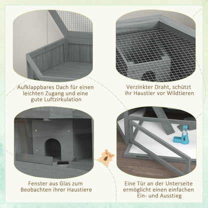 Hamsterkooi – Knaagdierkooi – Hamsterbench – Dierenkooi – Knaagdierverblijf – 3-laags Indeling – Uitneembare Bodemlade – Grijs Hout/Metaal – 115x60x55 cm