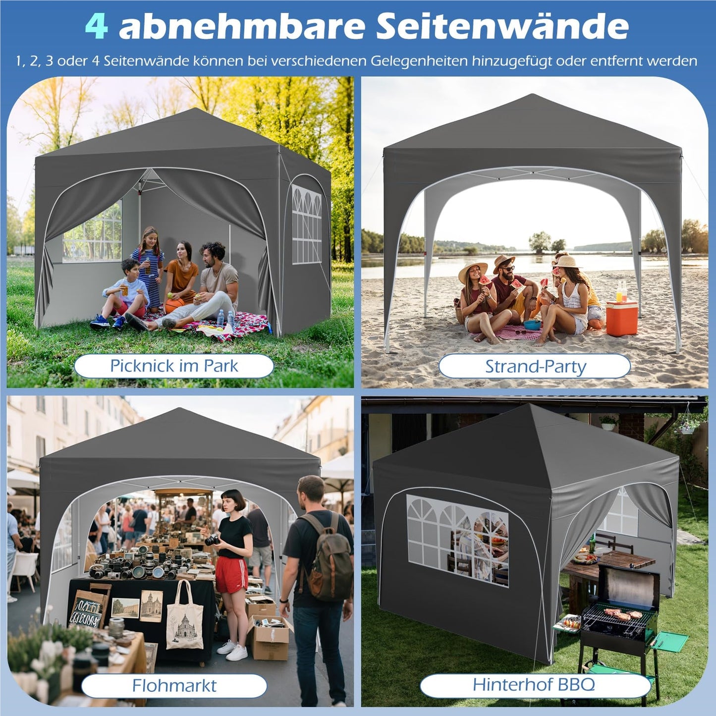 Tuinpaviljoen – Partytent – Prieel – Overkapping – Pergola – Inklapbaar – UV Bescherming 50+ – 3x3 Meter Met Zijwanden