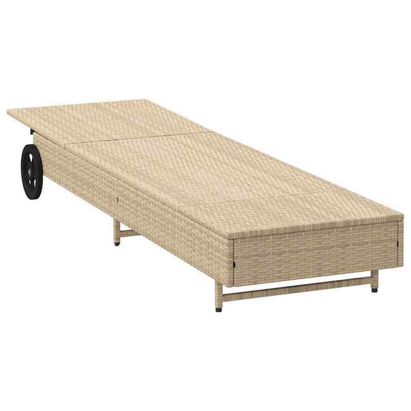 Ligstoel – Ligbed – Relaxstoel – Tuinstoel – Poly Rattan – Verstelbare Rugleuning – Wieltjes Met Kussen - QUORE