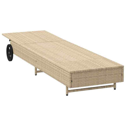 Ligstoel – Ligbed – Relaxstoel – Tuinstoel – Poly Rattan – Verstelbare Rugleuning – Wieltjes Met Kussen - QUORE