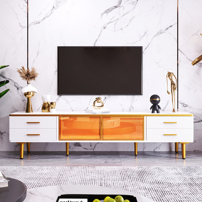 tv-meubel – tv-kast – tv-dressoir – televisie meubel – media meubel – wit met marmerlook – 4 lades – duurzaam niet-hout materiaal – 170x37x47,5 cm – gouden details