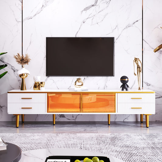 tv-meubel – tv-kast – tv-dressoir – televisie meubel – media meubel – wit met marmerlook – 4 lades – duurzaam niet-hout materiaal – 170x37x47,5 cm – gouden details