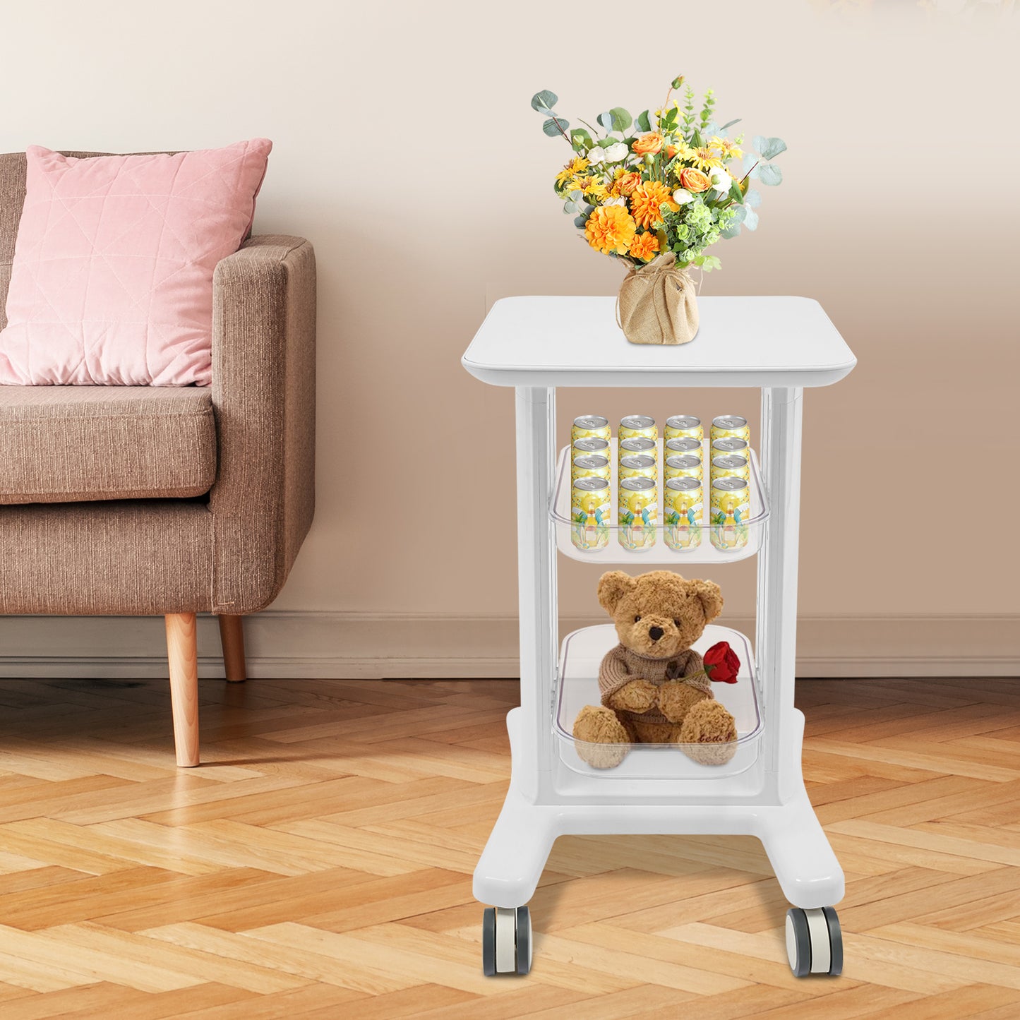 Opbergwagen – Opbergtrolley – Beauty Trolley – Werkwagen – Salonwagen – 3-laags – Stevig ABS Kunststof – Zwenkwieltjes Met Rem