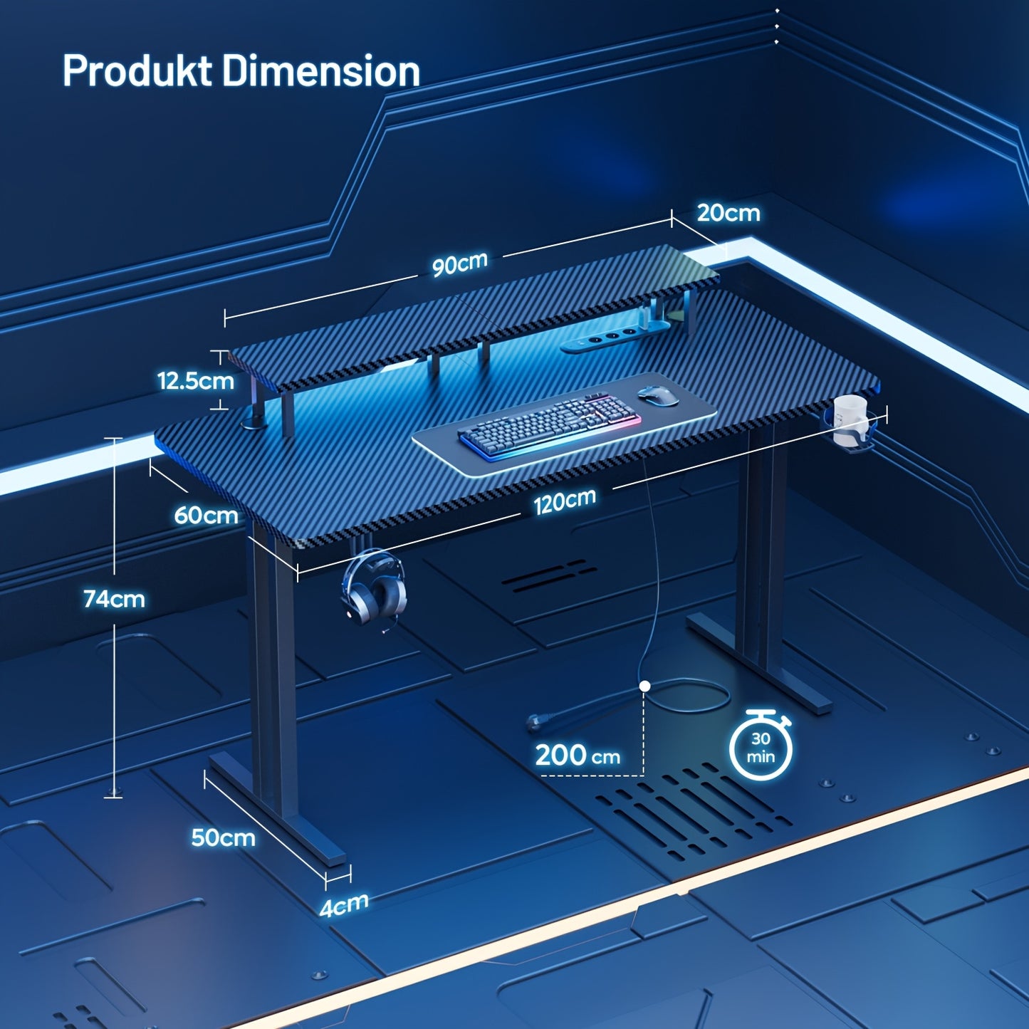 Elektrisch Verstelbaar Bureau – Zit-Sta Bureau – Computertafel – Gaming Desk – Thuiswerk Bureau – 3 Maten (80-150 cm) – Ergonomisch Ii-Poot Ontwerp Met Monitorstandaard & Stopcontacten