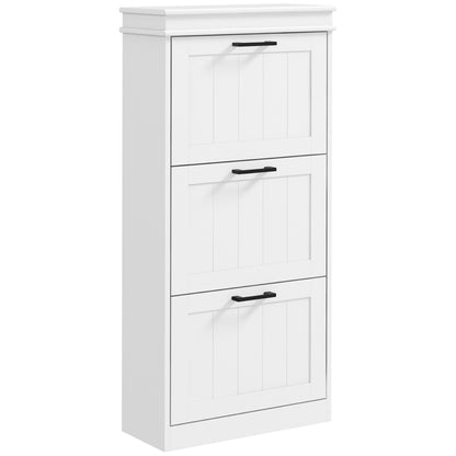 Schoenenkast – Schoenenrek – Schoenenopberger – Schoenenbank – Halmeubel – 3 Deuren – Verstelbare Planken – Wit – Compact – MDF