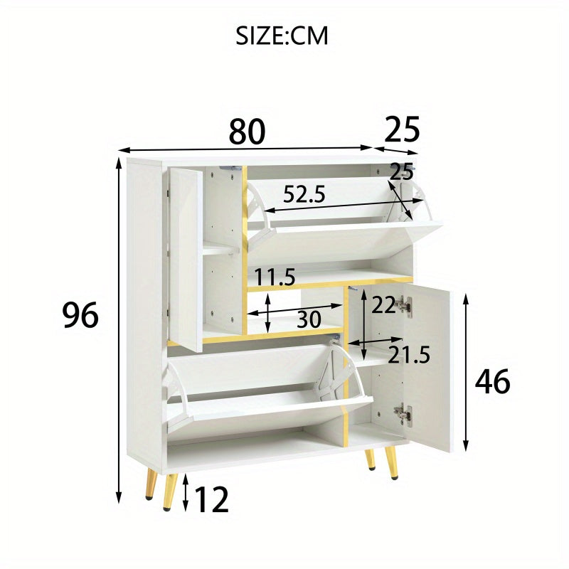 Schoenenkast – Schoenenrek – Schoenenopberger – Schoenenmeubel – Schoenenbank – Hoogglans Front – 16-Kleuren LED Verlichting – 80x25x96 cm – Draagkracht 4 kg – Gouden Metalen Frame – Ruimtebesparend Design