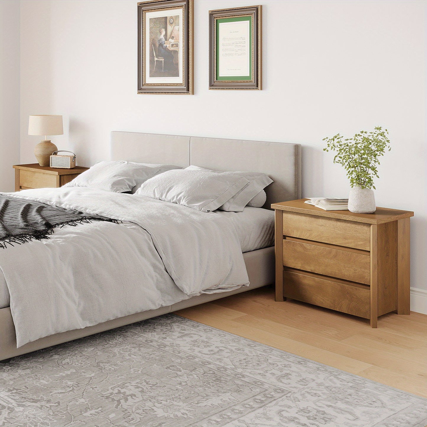 Rustieke Nachtkast – Bedside Table – Nachtkastje – Opbergkastje – Slaapkamerkast – 3 Lades – Duurzaam Geëngineerd Hout – Compact Ontwerp 68,5 cm