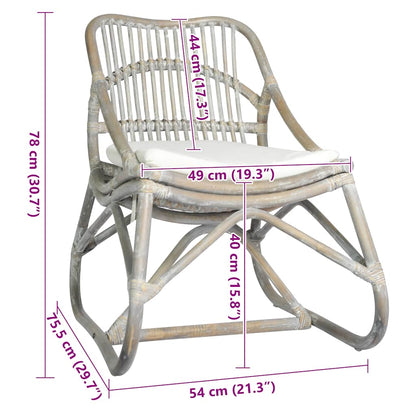 Rotan Stoel – Rotan Fauteuil – Tuinstoel – Loungestoel – Armstoel – Grijs – Linnen Kussen – Natuurlijke Rieten Rug