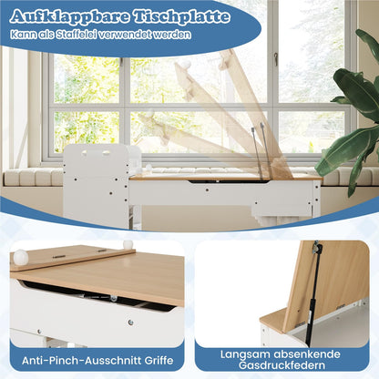 Kindertafel – Kinderbureau – Knutseltafel – Speeltafel – Stoelenset – 3-in-1 Schildertafel met Opbergruimte – Hoogwaardig Berkenhout – Veilig Afgeronde Hoeken – Nature