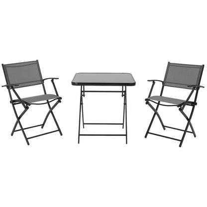 Bistroset – Balkonset – Tuinset – Tuinmeubelen – Zitgroep – Metaal Gepoedercoat – Inklapbaar Met Gehards Glasblad
