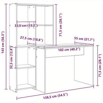 Bureau – Werkplek – Schrijftafel – Computertafel – Opbergbureau – Modern Minimalistisch – Compact – Grijs Spaanplaat – Met Laden en Planken – Duurzaam en Onderhoudsvriendelijk