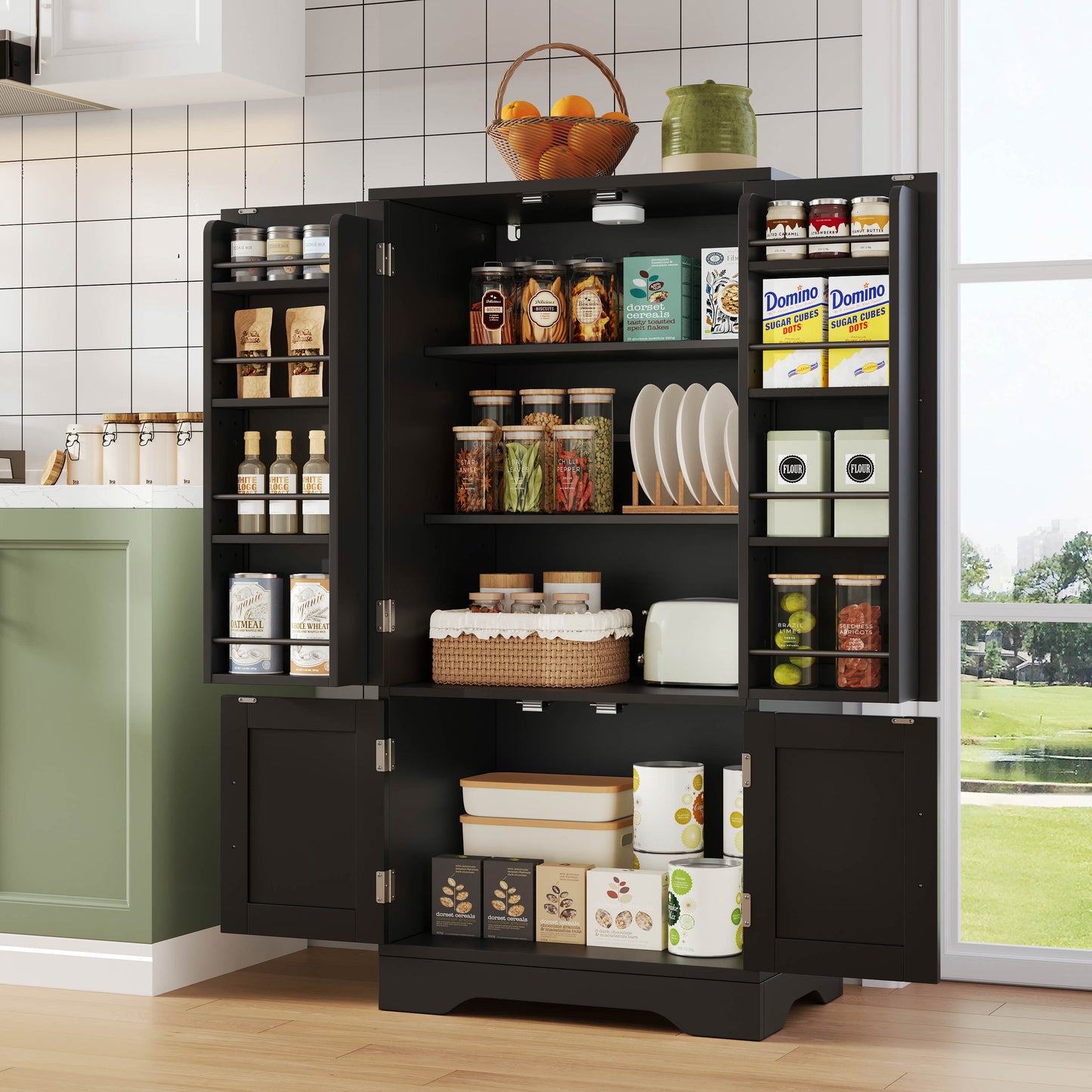 4-deurs Opbergkast – Opbergmeubel – Buffetkast – Kast Met Deuren – Opbergkast Keuken – Modern Design – Verstelbare Planken – MDF Zwart 120x60x40 cm