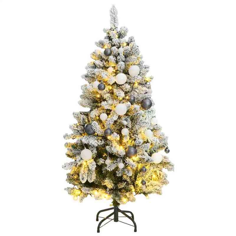 120cm Foldable Artificial Christmas Tree with White & Clear Ornaments - Full Floor Display with Sturdy Black Stand, No Assembly//, Lightweight Portable Design for Living Room, Bedroom, Entryway - Easy Storage, Modern Holiday
