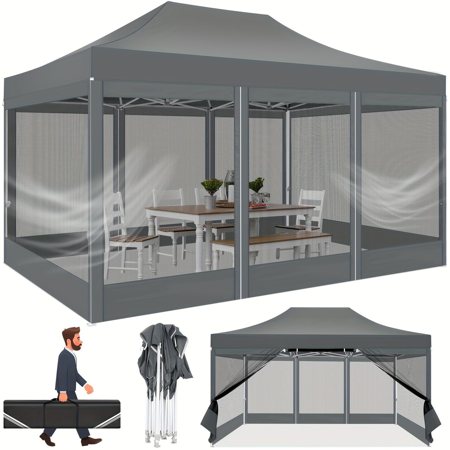 Pop-Up Tent – Vouwtent – Partytent – Overkapping – Paviljoen – Grijs – 3x4,5 Meter – Waterbestendig Oxford Doek