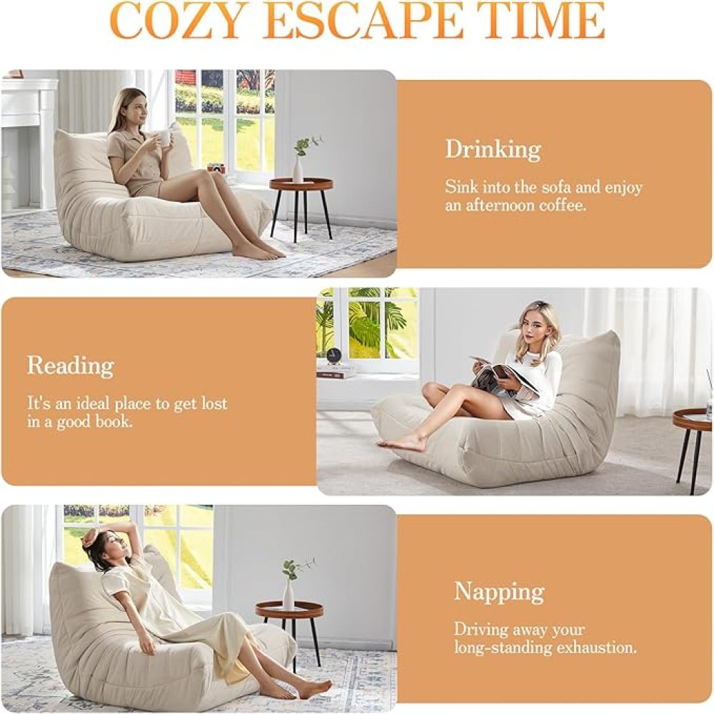 Ergonomic Beanbag Chair | Recliner Sofa with Five-Way Body Support System, Memory Foam, Multipurpose Use, Ideal for Reading, Working, or Relaxing