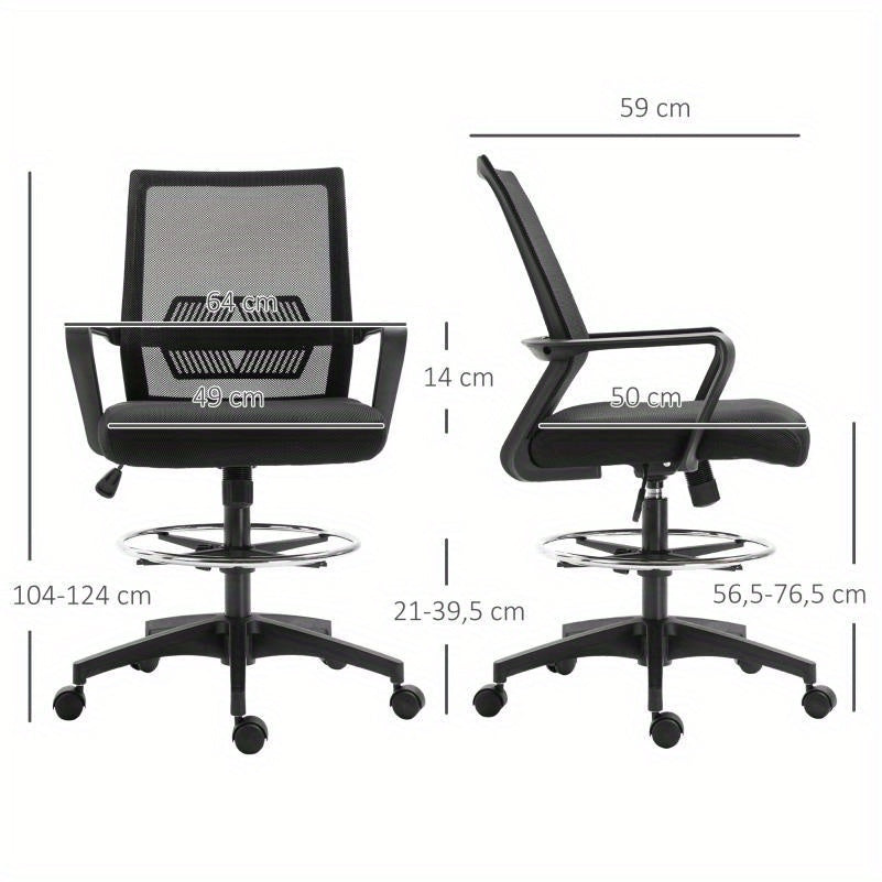 Ergonomische Bureaustoel – Comfortabele Kantoorstoel – Werkstoel – Bureaustoel Verstelbaar – Draaistoel – Lendensteun – Handmatige Hoogteverstelling – Aluminium Frame – Zwenkwieltjes Voor Harde Vloeren