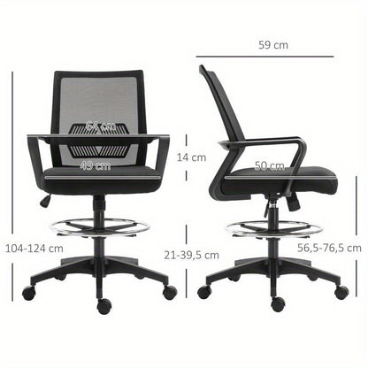 Ergonomische Bureaustoel – Comfortabele Kantoorstoel – Werkstoel – Bureaustoel Verstelbaar – Draaistoel – Lendensteun – Handmatige Hoogteverstelling – Aluminium Frame – Zwenkwieltjes Voor Harde Vloeren