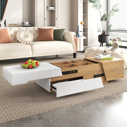 Salontafel – Koffietafel – Woonkamertafel – Bijzettafel – Uitschuifbare Tafel – MDF Houtlook Wit – Met Opberglades – 120x50x37,5 cm