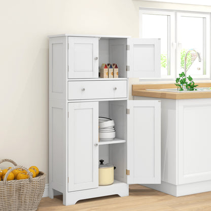 HOMCOM Modern Style Kitchen Buffet Cabinet with Adjustable Shelves, Drawer, and Storage Compartments, Perfect for Dining Room or Living Room, 60 x 30 x 128 cm, White