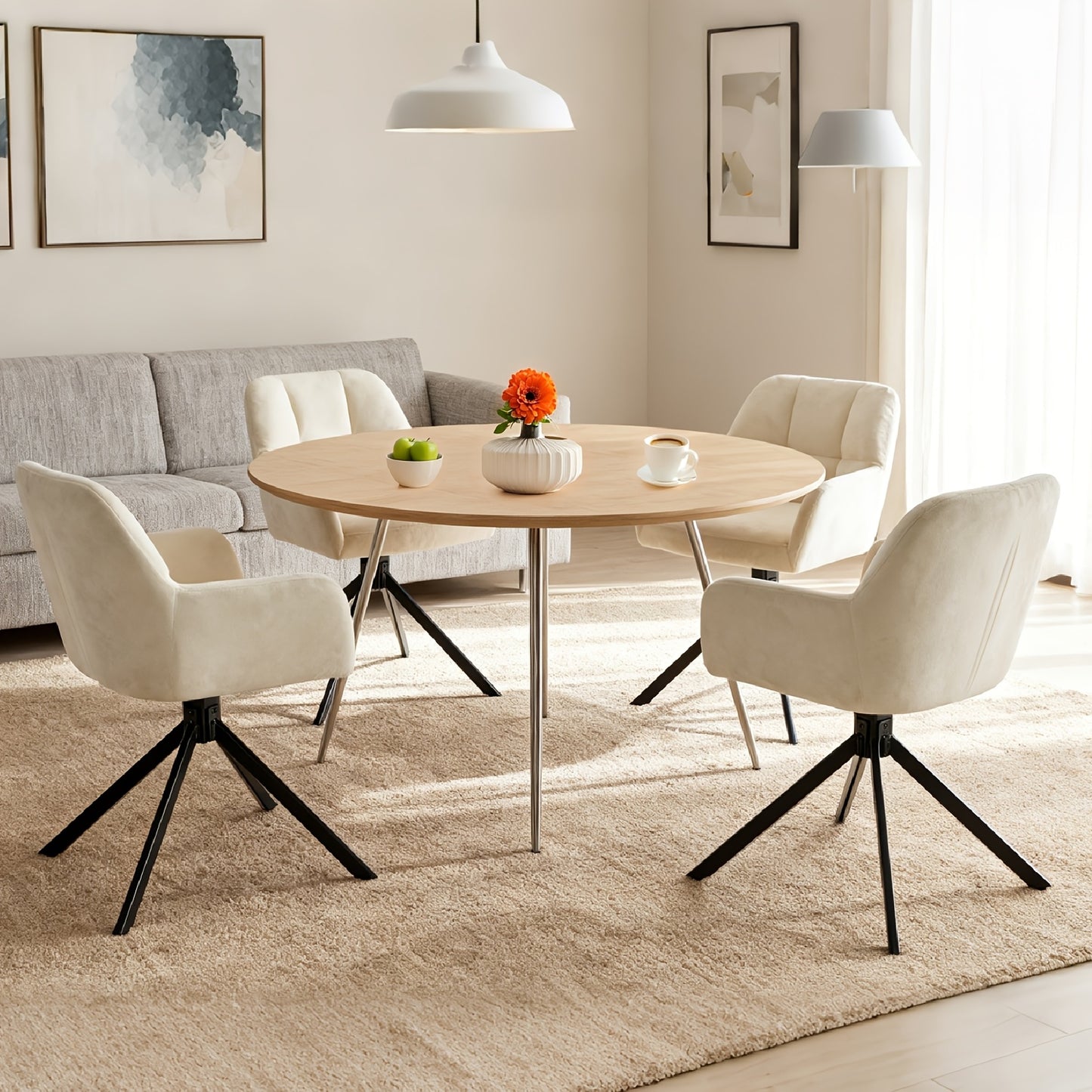 Eetkamerstoel – Dinerstoel – Keukenstoel – Fluwelen Stoel – Draaibare Stoel – Grijs – Memory Foam Zitting – Metalen Frame