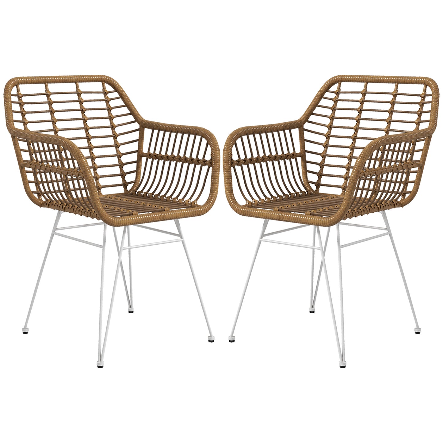 Boho Stoelen – Keukenstoelen – Eetkamerstoelen – Rieten Stoelen – Tuinstoelen – Set Van 2 – PE Rattan – Weerbestendig & Compact 56x60x79 cm – Naturel/Wit