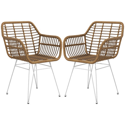 Boho Stoelen – Keukenstoelen – Eetkamerstoelen – Rieten Stoelen – Tuinstoelen – Set Van 2 – PE Rattan – Weerbestendig & Compact 56x60x79 cm – Naturel/Wit