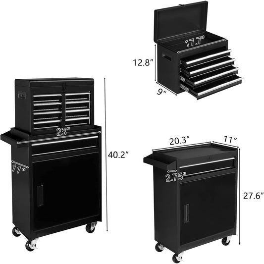 Gereedschapswagen – Werkplaatswagen – Gereedschapskar – Gereedschapstrolley – Werkbank – Verstelbare Kast – 5 Lades – Robuust PVC – 58x33,5x70 cm