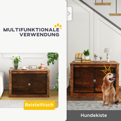 Hondenbench – Hondenkooi – Hondenhok – Hondenmand – Dierenbench – Rustiek Bruin – 2 Slotbare Deuren – Stevig Spaanplaat Metalen Frame – 93x55x62,5 cm Binnenruimte