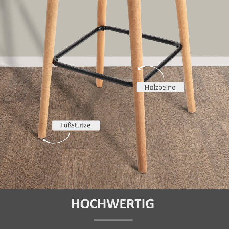 Barstoel Set – Barkruk – Hoge Kruk – Keukenstoel – Bistrostoel – Gecushioneerde Zitting – Met Voetensteun – Grijs Stoffen Bekleding – 55x48x100 cm