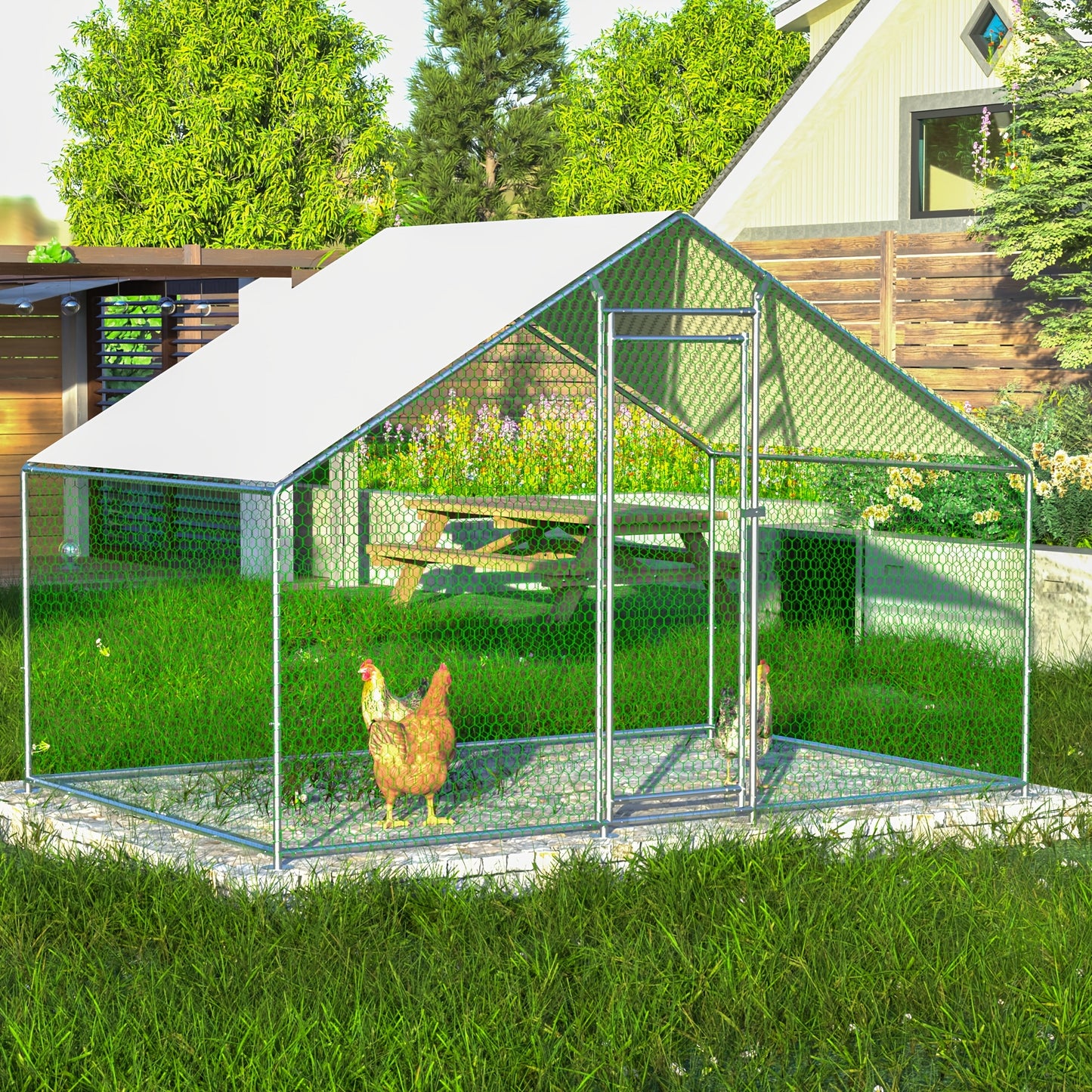 Kippenren – Hokken – Kooien – Buitenruimte – Ren Voor Dieren – 3x2x2 m – Waterdichte PE Stof – Stabiel Metaalframe Met Veiligheidsluiting