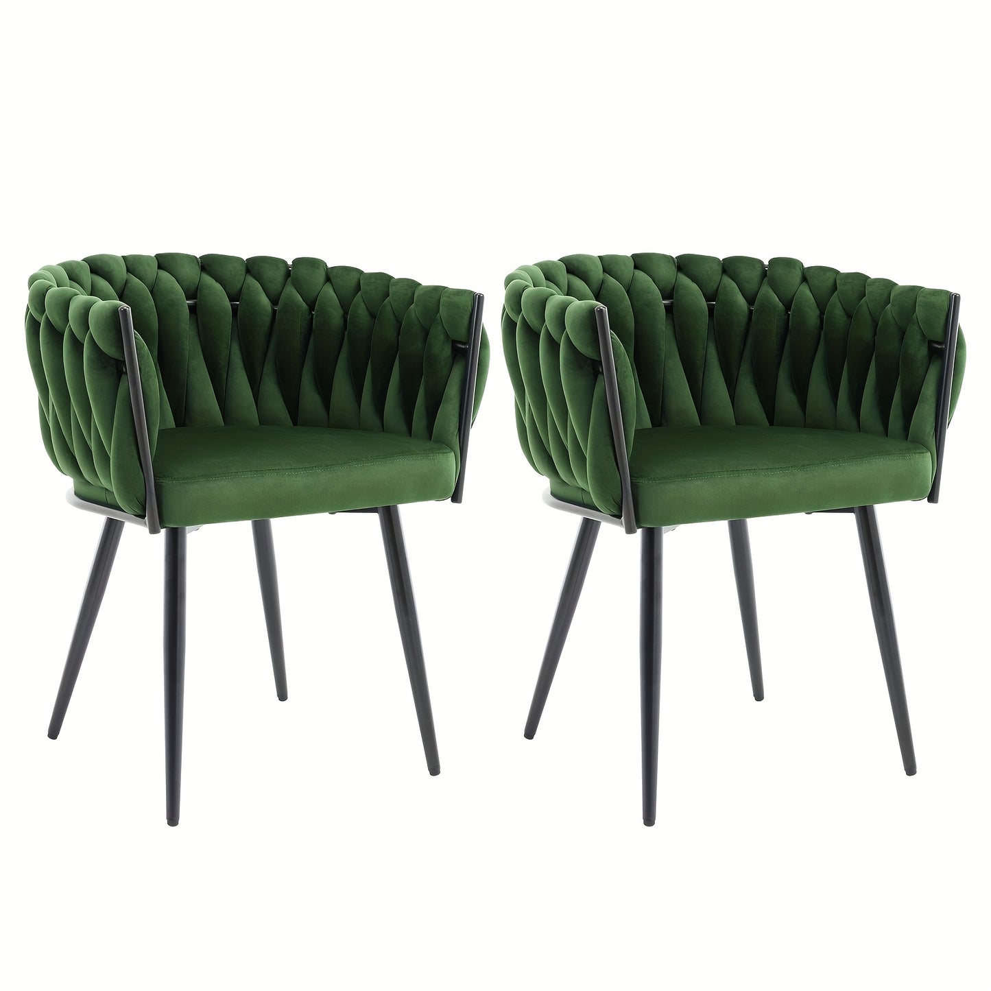 Velvet Eetkamerstoelen – Stoelen Set – Keukenstoelen – Dining Stoelen – Zithoek Stoelen – Met Armleuningen – Met Metalen Kruisframe – Comfortabele Velvet Bekleding – Gevlochten Rugleuning – Frisse Groene Kleur – Set Van 2