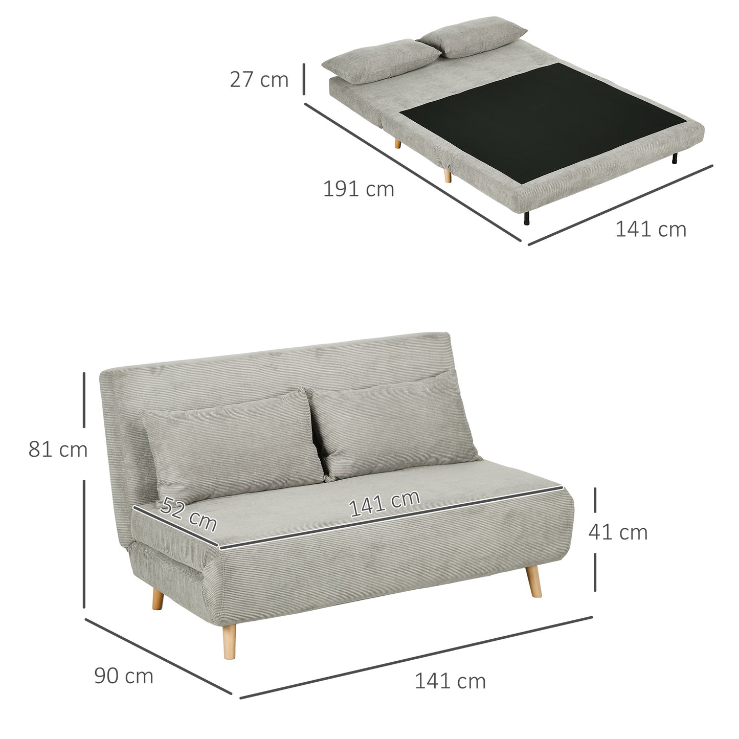 Slaapbank – Bedbank – Sofa – Logeerbed – Zweefbed – Verstelbare Rugleuning – Fluweelachtige Stof – Compact 141x90x81 cm
