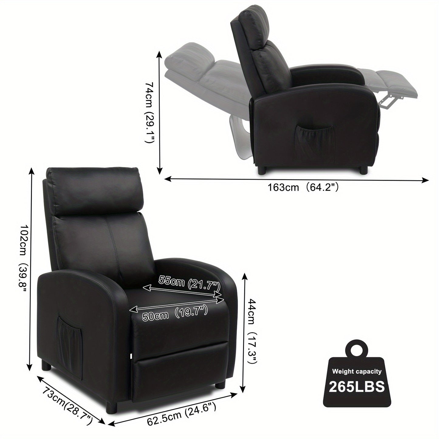 Relaxfauteuil – Comfortabele Fauteuil – Relaxstoel – Leesstoel – Zitstoel – Zwarte Uitvoering – Hoge Rugleuning – Uittrekbare Voetensteun – Linnen Bekleding – Zachte Katoenvulling