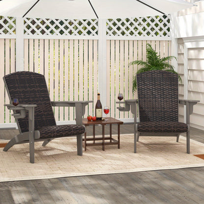 Heavy-Duty Outdoor Adirondack Chair with HDPE Frame - Wide Armrests, Built- Cup Holder, Padded Backrest - All-Weather Patio, Poolside, Garden Lounge Chair - Supports 149.69 KG - Easy Assembly Required, Patio Furniture, Woven