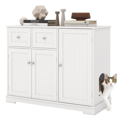Kattenbakkast – Kattenbak Verstopplek – Kattenbakkast – Kattenhuis – Kattenmeubel – Wit MDF Hout – 2 Laden en 3 Deuren – Antikantelbeveiliging – Modern Design 101x46x80 cm