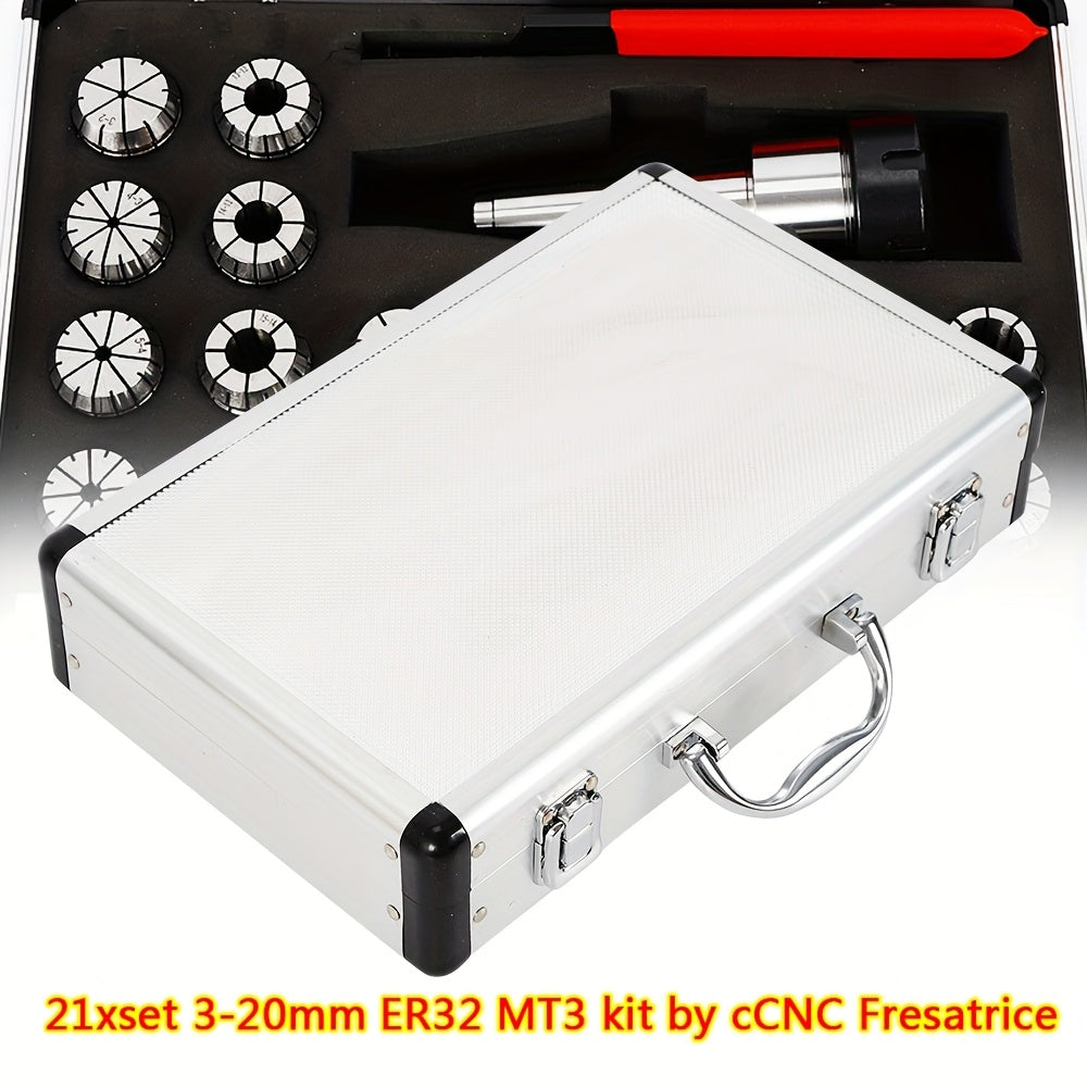 21-delige ER32 MT3 veerklemset – Collet Set – Klemhouder – Gereedschapsklem – CNC Collet – Hoogwaardig gehard staal – Precies trillingsvrij klemmen