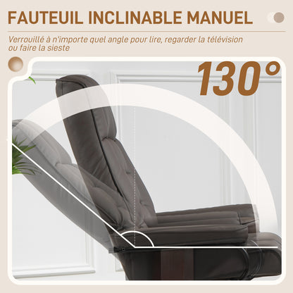 Relaxstoel – Fauteuil – Loungestoel – Draaifauteuil – Relaxfauteuil – 360° Draaibaar – Handmatig Verstelbare Rugleuning – Houten Frame – Kunstleer Bekleding – Bruin – 76x85x104 cm