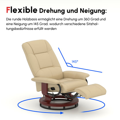 Relaxfauteuil – Relaxstoel – Luie Stoel – Verstelbare Zetel – Lounge Fauteuil – Crème – Verstelbare Rugleuning – Hoogwaardig Kunstleer