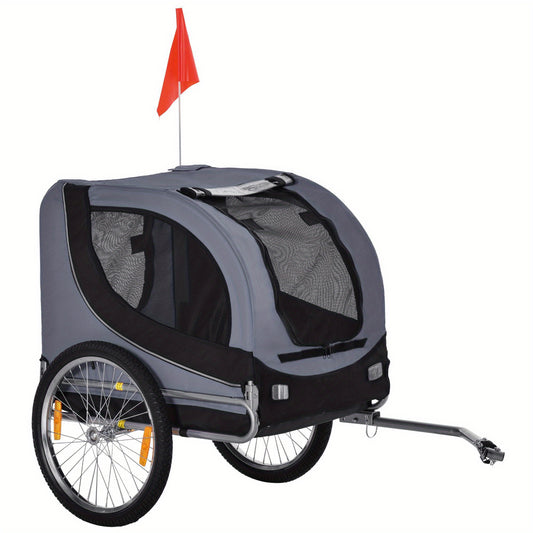 Hondenfietsaanhanger – Fietskar Honden – Hondenbuggy – Fietsmand Hond – Grijs Zwart – Stevig IJzeren Frame – Weerbestendige Oxford Stof