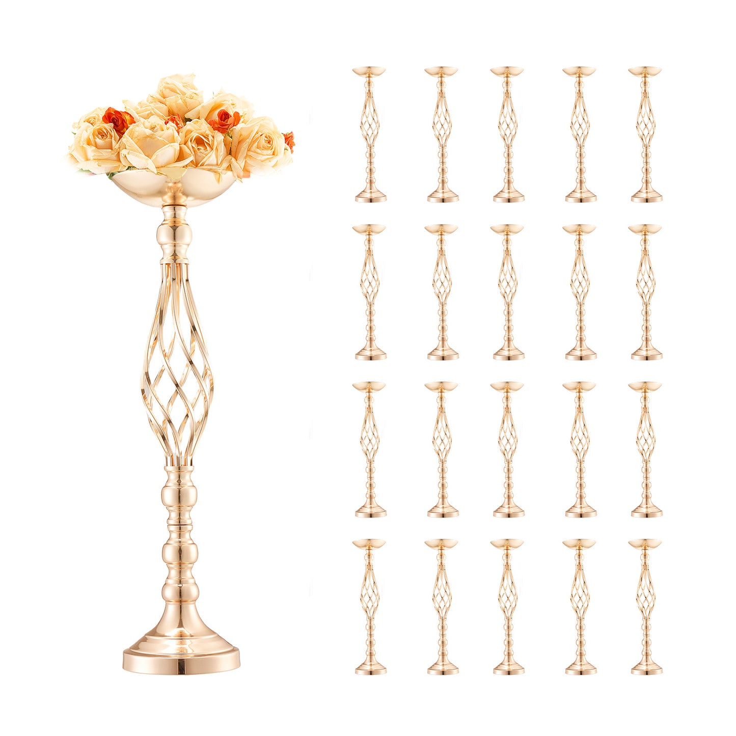Gouden Bloemenstandaard – Bloemhouder – Bloemstukhouder – Tafeldecoratie – Bruiloft Decoratie – 20 Stuks – 58 cm Hoog – Carbonstaal Met Gouden Coating