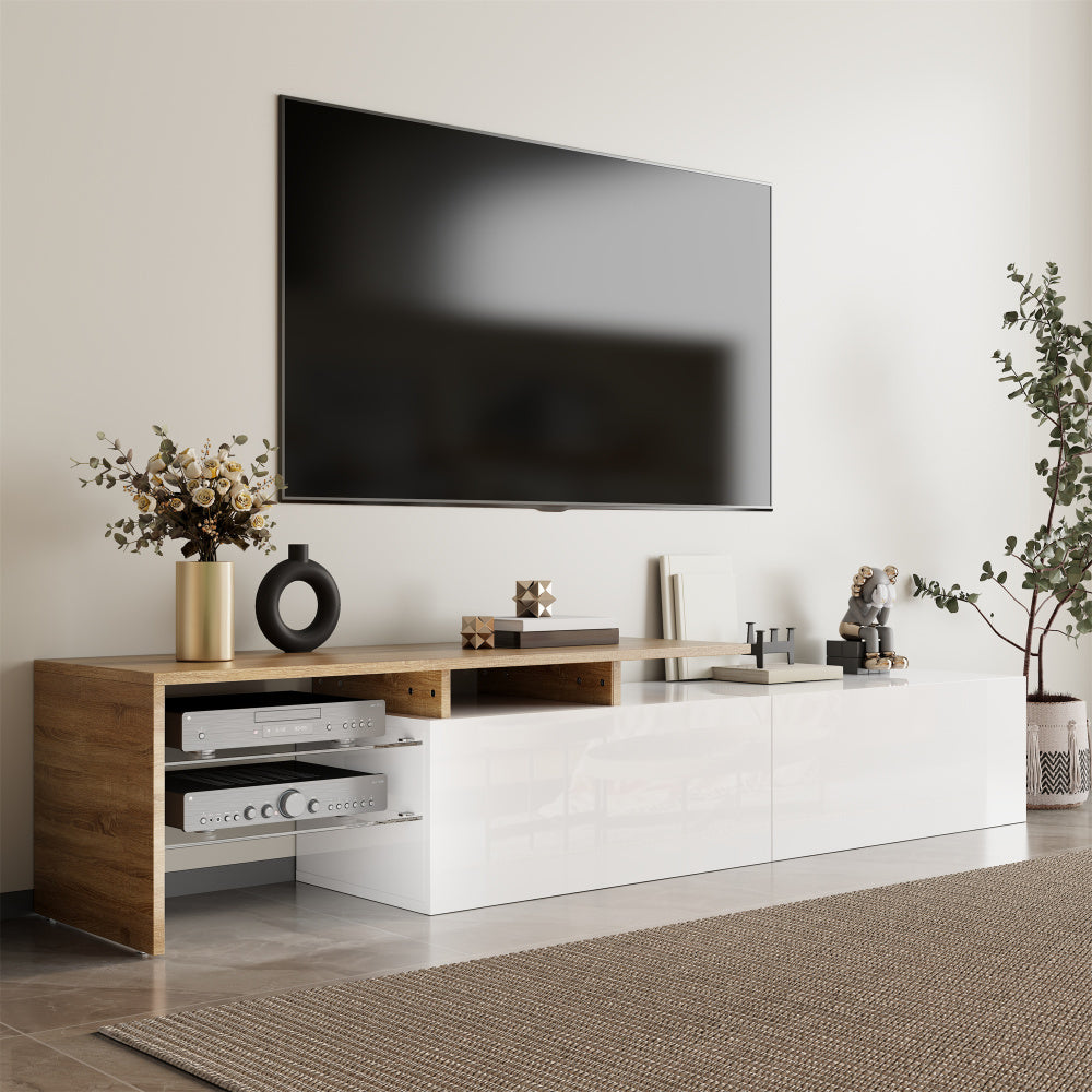 Modern TV Stand with Storage - Minimalist Entertainment Center, Heavy-Duty Construction, Cable Management, for Living Room, Home Theater - Elegant White Media Console for TVs, Gaming Consoles, Streaming Devices - Space-Saving