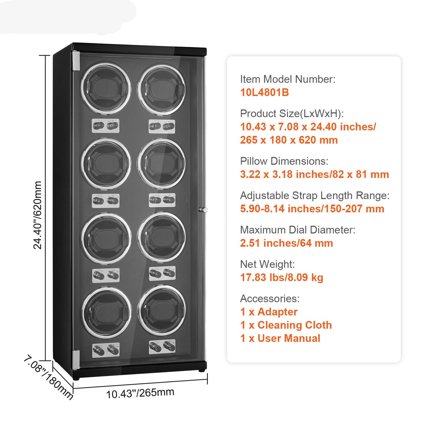 Watchwinder – Horloge Opwinder – Horloge Winder – Automatische Horloge Opwinder – Horlogebox – 8 Horloges – Stille Japanse Mabuchi Motoren – 5 Draairichtingen