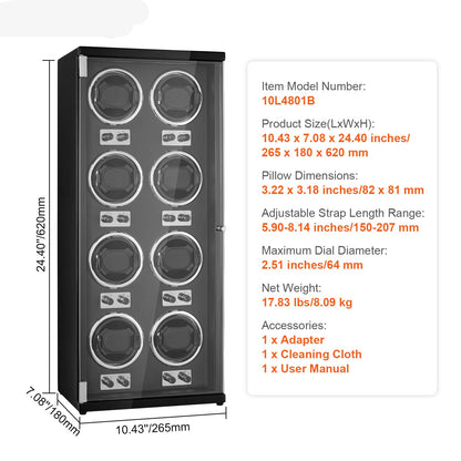 Watchwinder – Horloge Opwinder – Horloge Winder – Automatische Horloge Opwinder – Horlogebox – 8 Horloges – Stille Japanse Mabuchi Motoren – 5 Draairichtingen