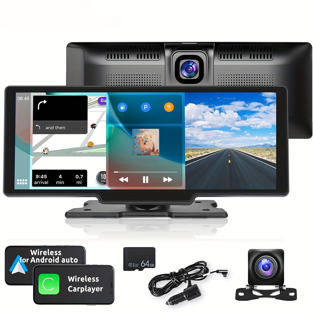 Draadloze Car Stereo – Auto Multimedia Speler – Android Auto Interface – USB Autoradio – Touchscreen 23,6 cm HD – Voorzien Van Voor- En Achtercamera – Loop Recording & Spraakbesturing