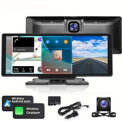 Draadloze Car Stereo – Auto Multimedia Speler – Android Auto Interface – USB Autoradio – Touchscreen 23,6 cm HD – Voorzien Van Voor- En Achtercamera – Loop Recording & Spraakbesturing