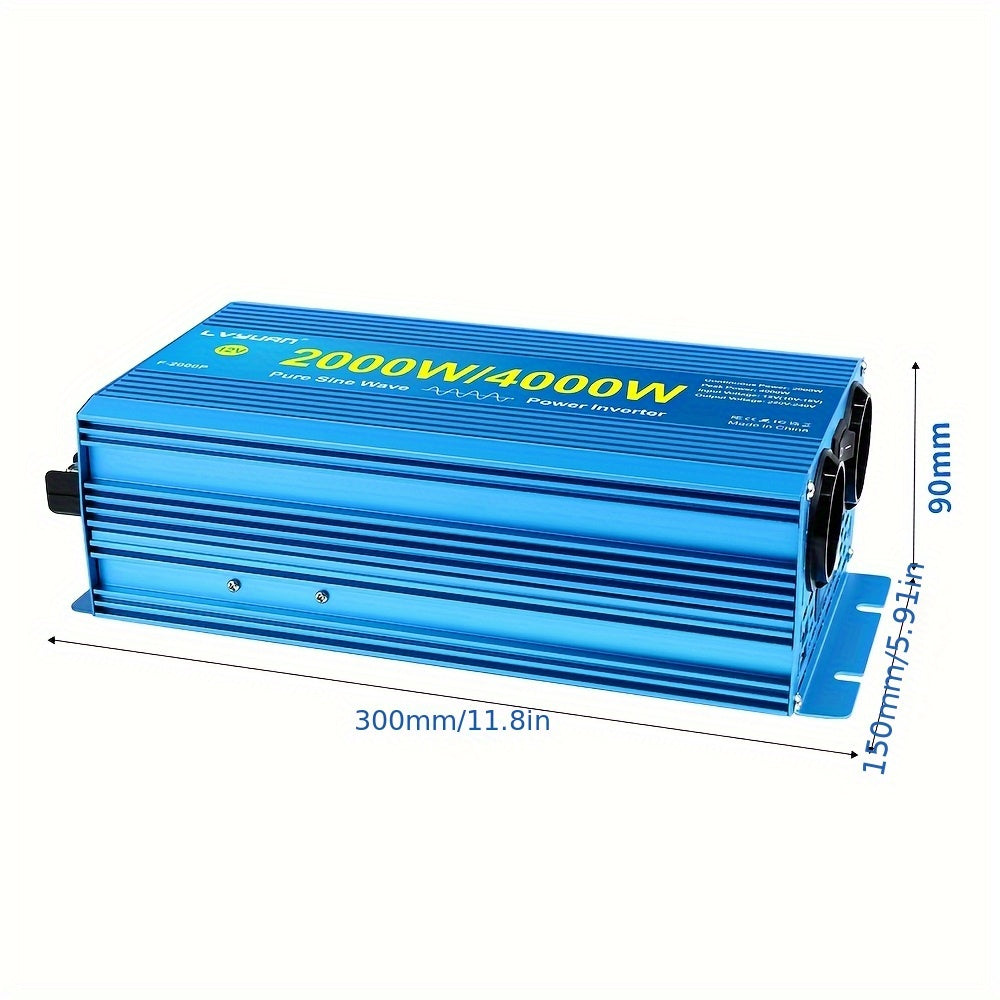 Omvormer 12V Naar 220V – Spanningomzetter – Power Inverter – Stroomomvormer – DC AC Converter – 2000W Continu / 4000W Piek – Zuivere Sinusgolf – LCD Display