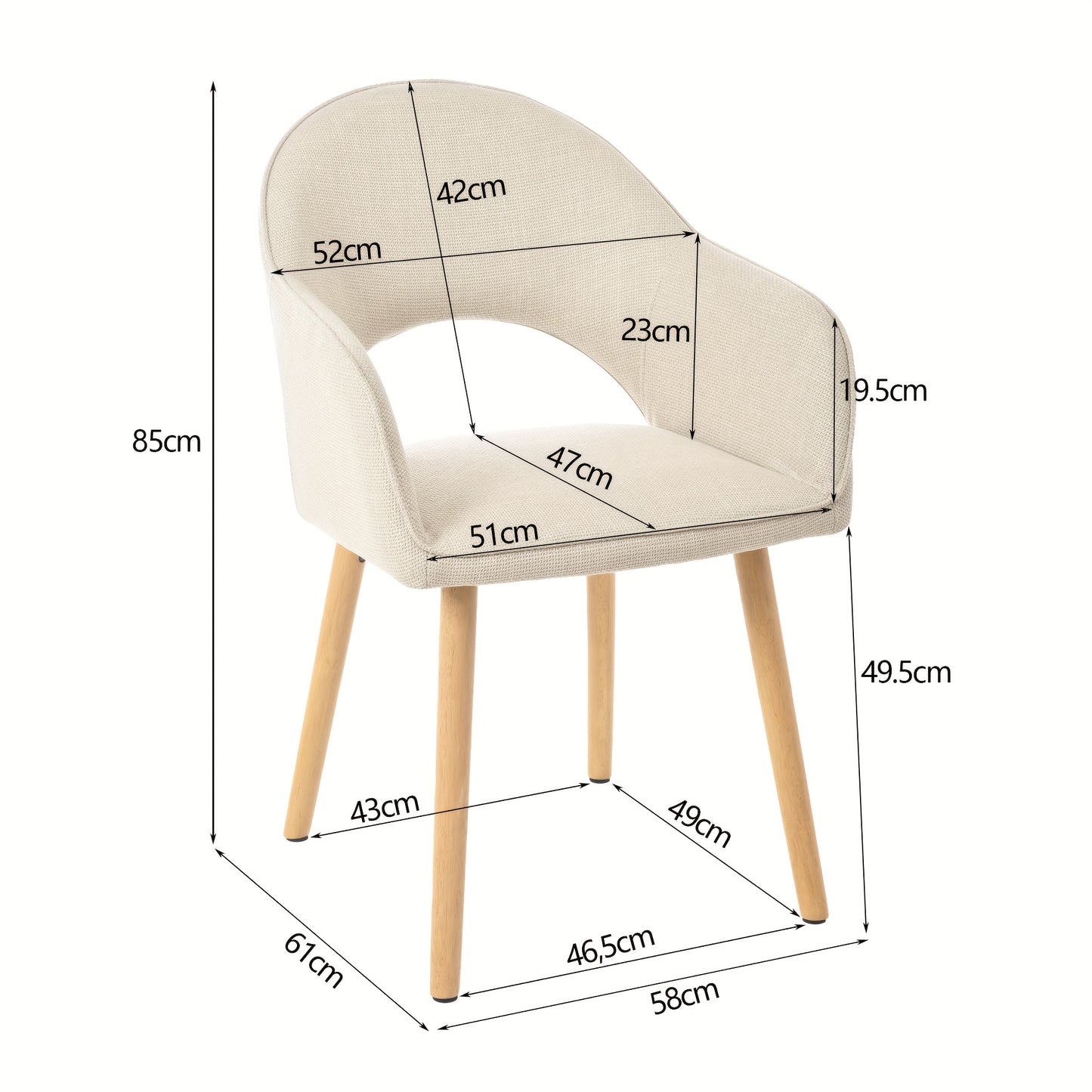 Eetkamerstoel – Kuipstoel – Stoel – Keukenstoel – Fauteuil – Set Van 2 – Polyester Bekleding – Houten Poten – Half Moon Rugleuning