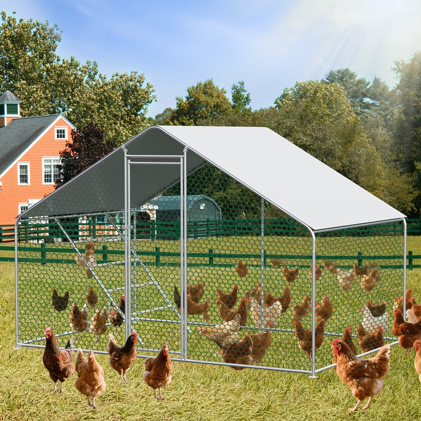 3x4x2 Meter Chicken Coop, Poultry And Livestock Enclosure, with Safety Lock, Made Of Metal, Suitable for Chickens, Rabbits And Other Small Animals.