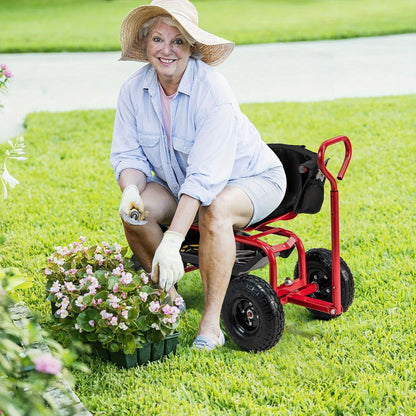Tuinkar – Tuintrolley – Tuinwagen – Afvaltrolley – Bolderkar – Met 360° Draaibare Zitting – Met Verstelbare Duwstang en 25,4 cm All-Terrain Banden